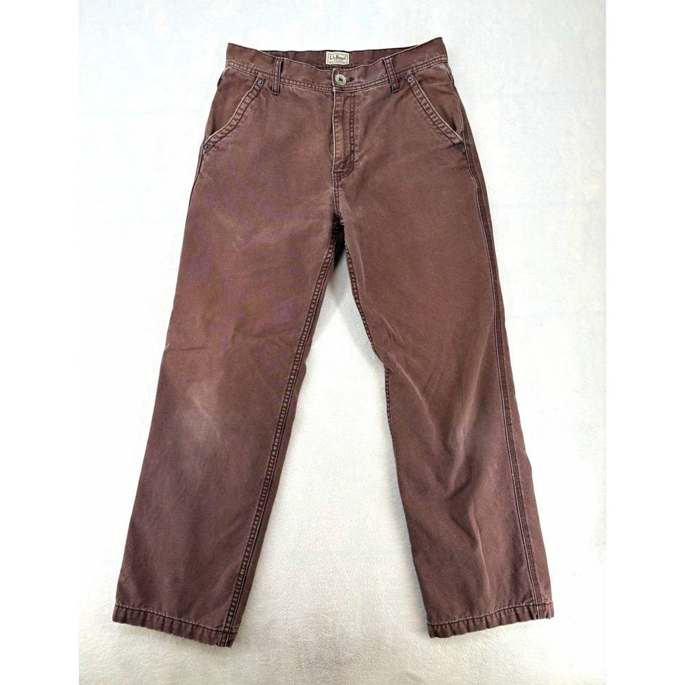 L.L.Bean Canvas Lined Pants Brown Regular Fit Straight Leg Men's 32x32